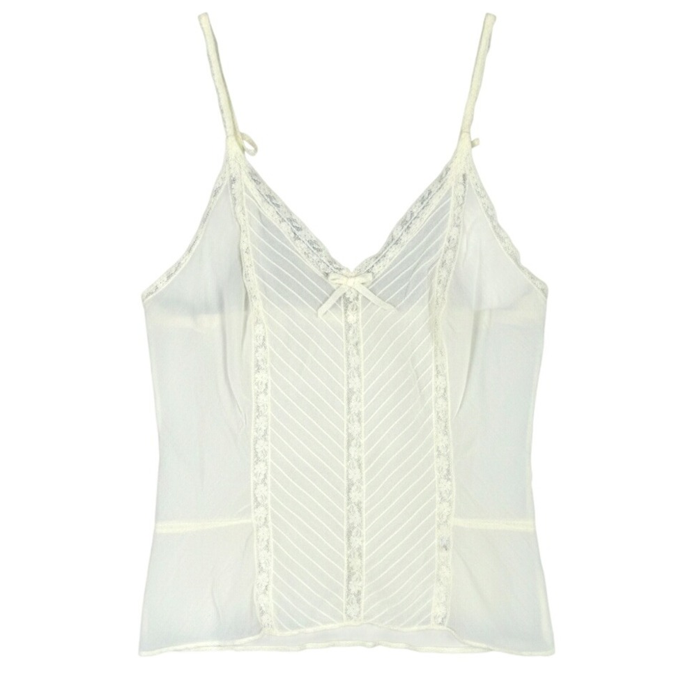 VTG SEAMPRUFE CAMISOLE CAMI TOP Off-White Wamsutta LACE TRIM Pintuck Pleats 32